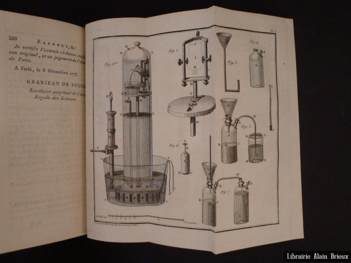Gravure de Marie-Anne, d'une expérience, issue du Traité Opuscules physiques et chimiques, par Lavoisier